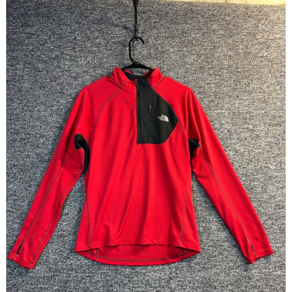 The North Face FlashDry Mens Medium 1/4 Zip Pullover Red Black Athletic Top